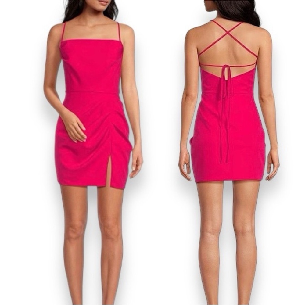 NEW Gianni Bini Miley Crepe Halter Gathered Waist Slit Mini Dress